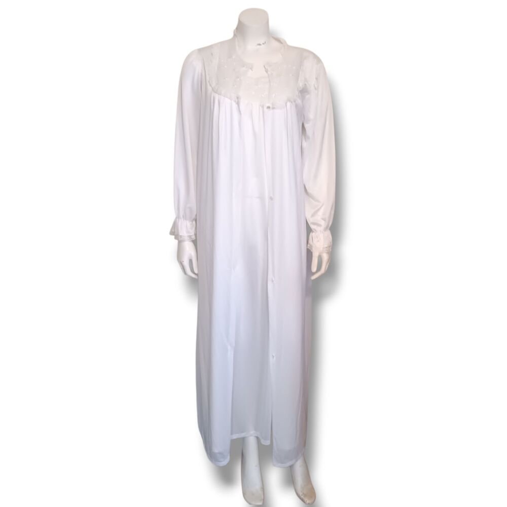 Vintage JcPenny Bridal Peignoir Set-Medium-Union Made-Sheer Sleeve-Ruffles-70s
